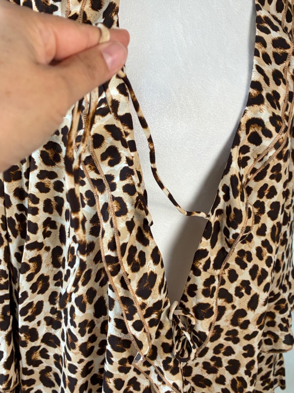 Torrid Leopard Print Ruffle Tie-Front Blouse in Tan & Brown - Picture 7 of 10